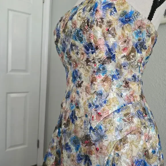 Alice + Olivia Strapless Floral Gown Dress Sz 4 Metallic Formal Evening Wedding - Picture 6 of 14